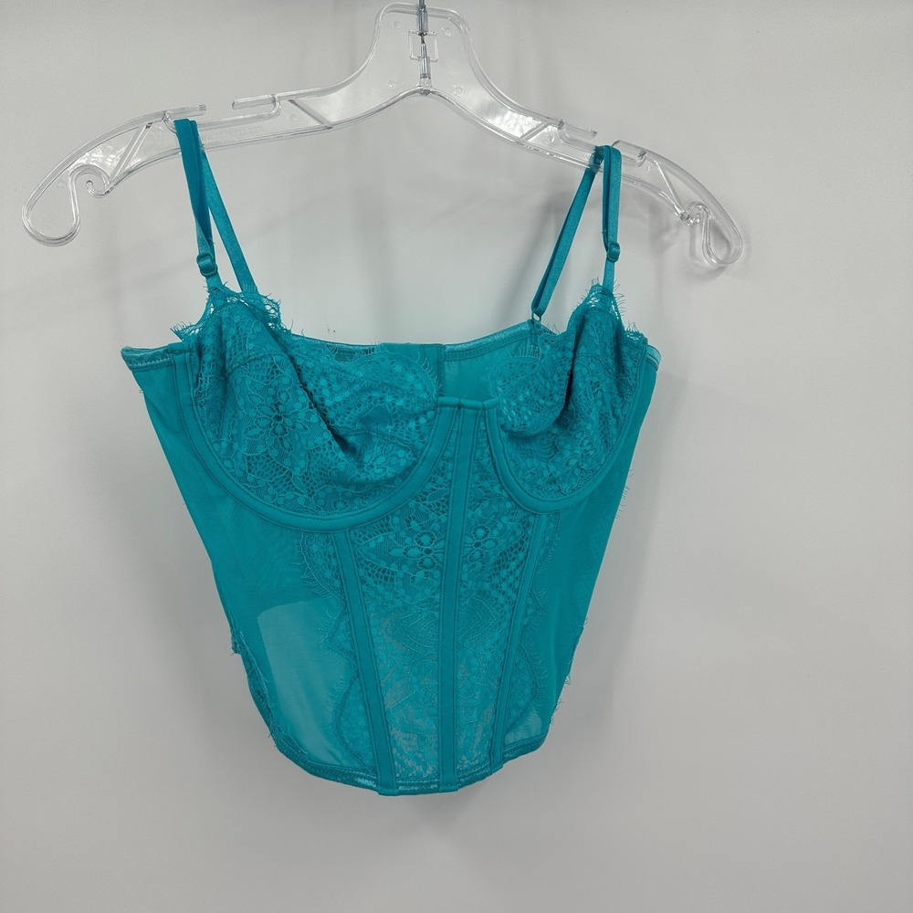 Womens Coquette Cropped Corset Top Size 10 Festival Glam Baddie Sheer Boudoir